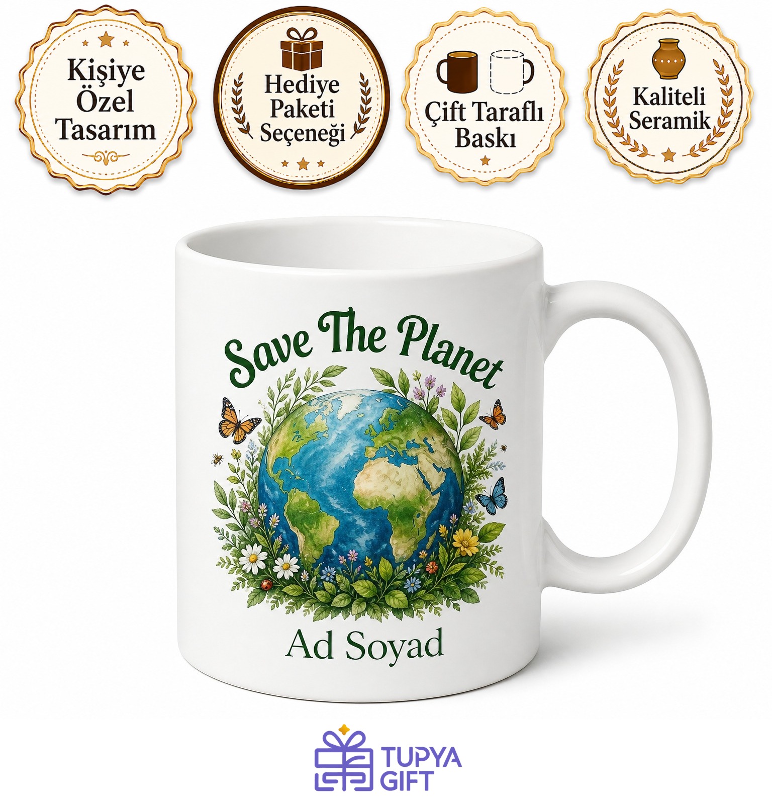 Save The Planet Baskılı Gezegeni Kurtar İngilizce Kupa Bardak Hediye