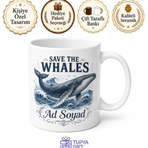 Save The Whales Temalı Balinaları Kurtar İngilizce Kupa Bardak Hediye
