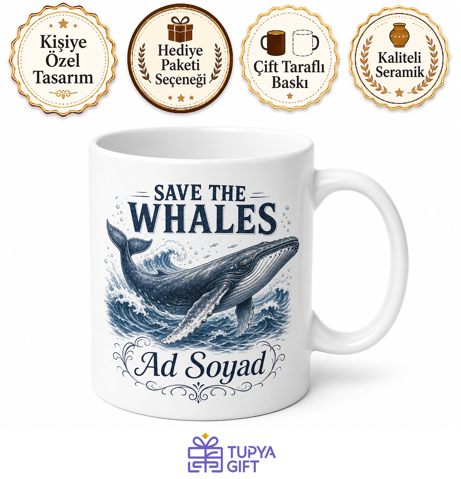 Save The Whales Temalı Balinaları Kurtar İngilizce Kupa Bardak Hediye