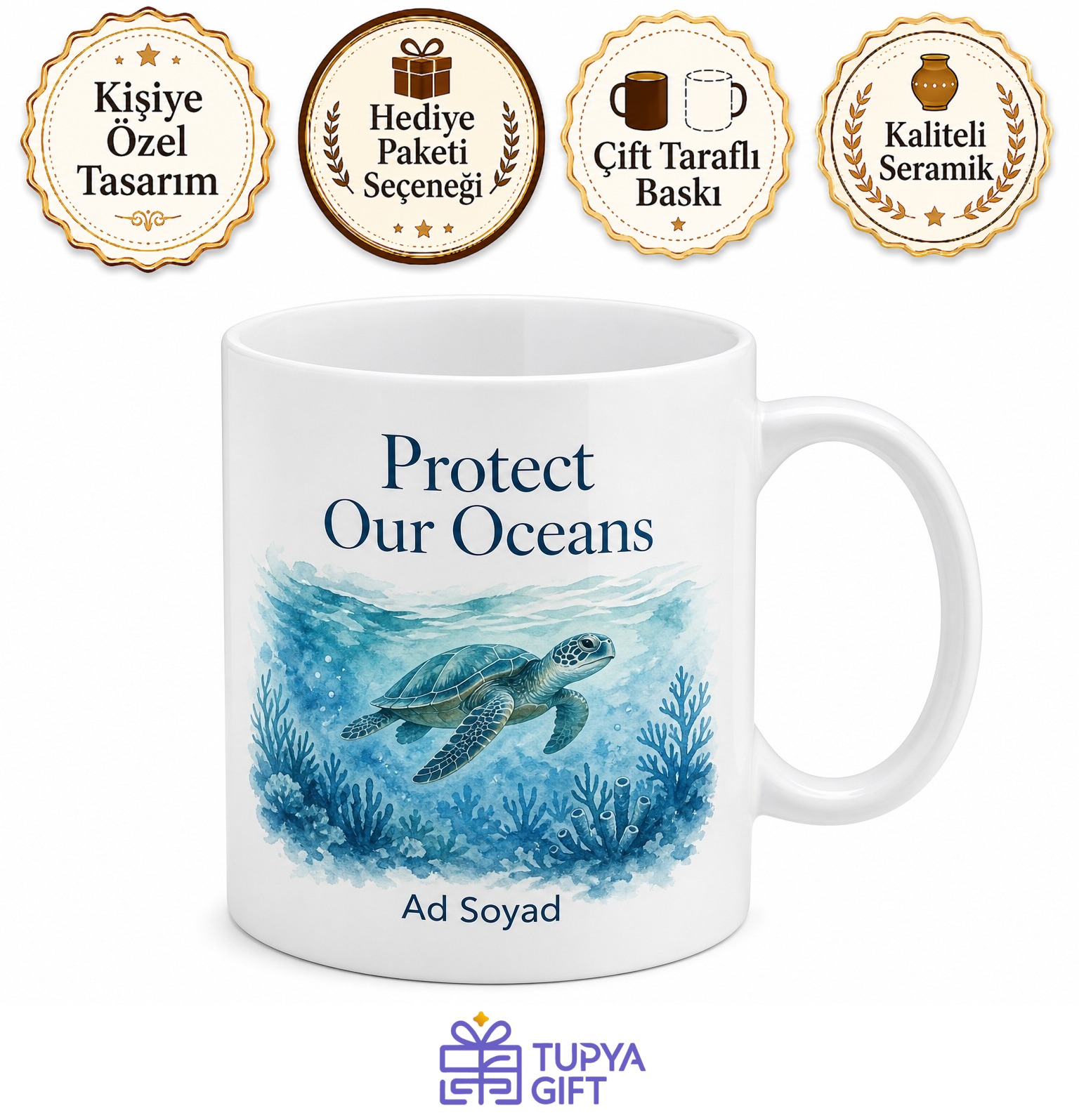 Ocean Conservation Baskılı Okyanusları Koru İngilizce Kupa Bardak Hediye