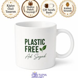 Plastic Free Yazılı Plastiksiz İngilizce Çay Kupası Porselen Hediye Bardak