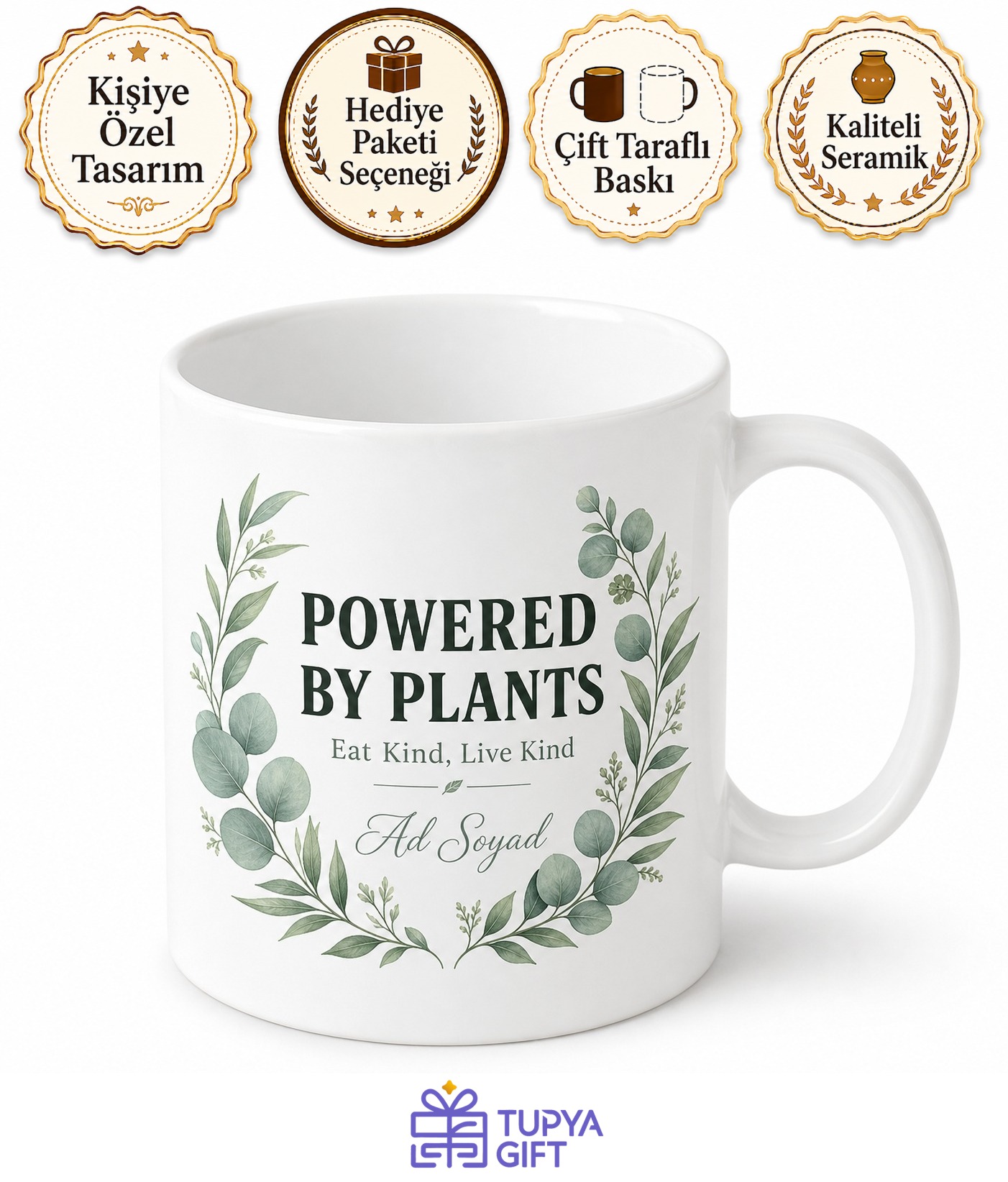 Plant Based Baskılı Bitki Bazlı İngilizce Kupa Bardak Vegan Hediye