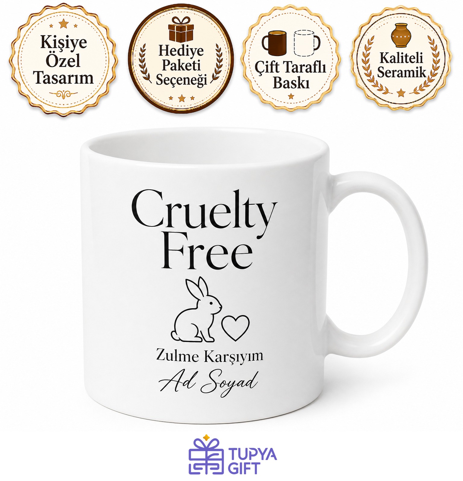 Cruelty Free Yazılı Zulümsüz İngilizce Kupa Bardak Vegan Hediye