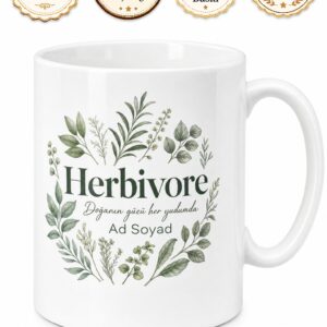 Herbivore Yazılı Otçul İngilizce Kupa Bardak Vegan Hediye Porselen Mug