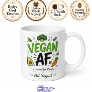 Vegan AF Temalı Çok Vegan İngilizce Kupa Bardak Porselen Hediye