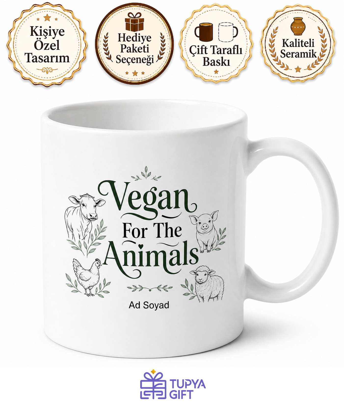 Vegan For The Animals Temalı Hayvanlar İçin Vegan İngilizce Kupa Bardak Hediye