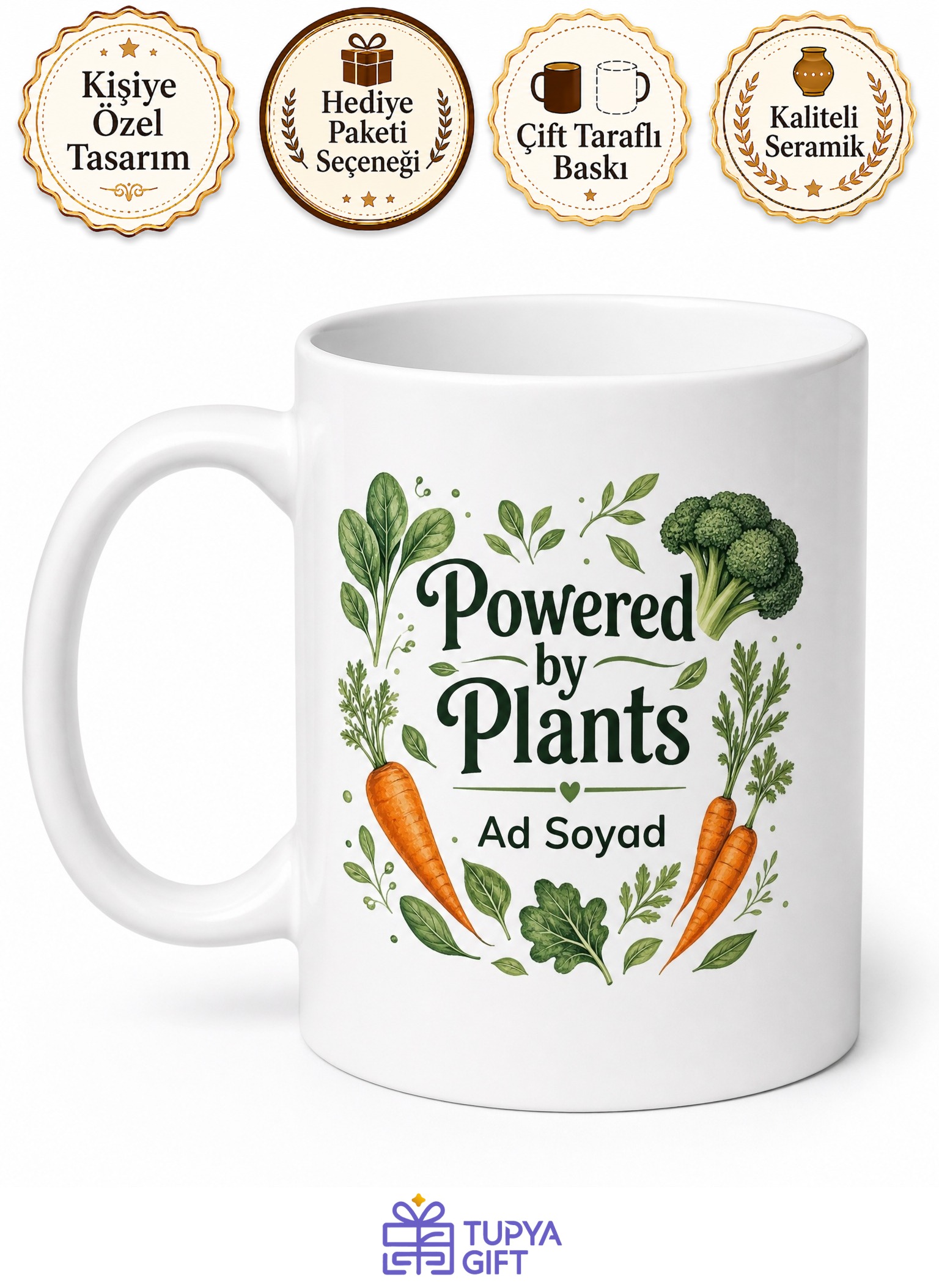 Vegetarian Baskılı Vejetaryen İngilizce Kupa Bardak Hediye Porselen Mug