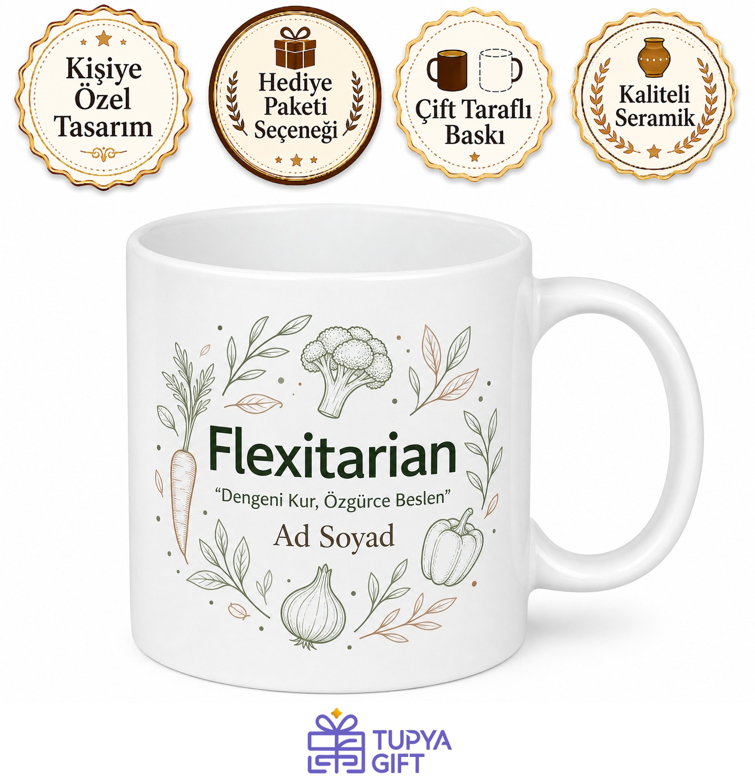 Flexitarian Yazılı Esnek Beslenen İngilizce Çay Kupası Hediye Bardak