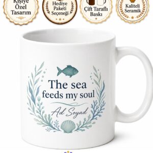 Pescatarian Temalı Pesketaryen İngilizce Kahve Kupası Porselen Hediye Bardak