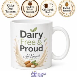 Dairy Free Baskılı Süt Ürünü İçermez İngilizce Kahve Kupası Hediye Bardak