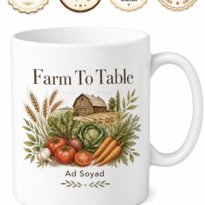 Farm To Table Baskılı Çiftlikten Sofraya İngilizce Çay Kupası Hediye Bardak