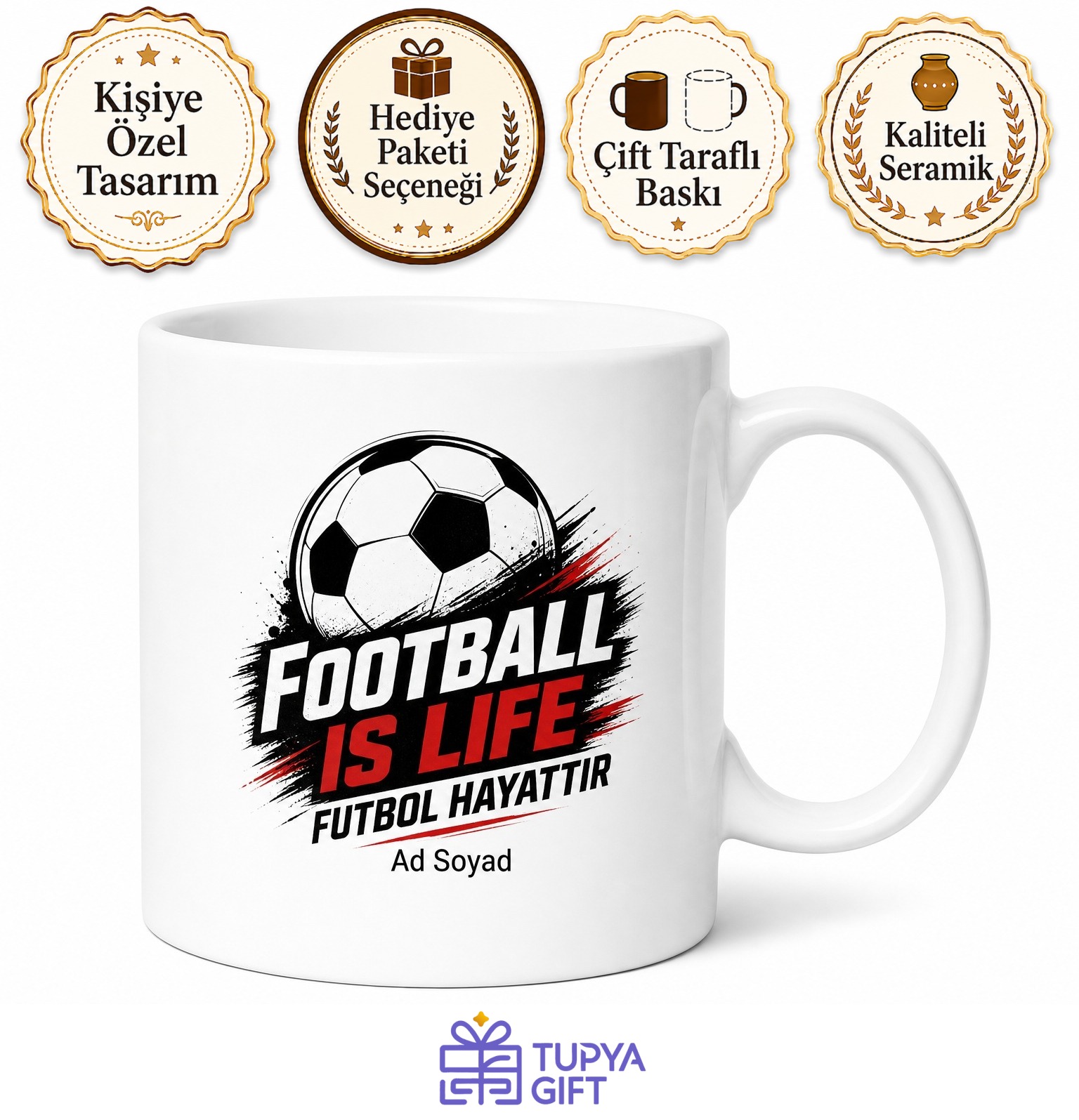 Football Is Life Baskılı Futbol Hayattır İngilizce Kupa Bardak Hediye
