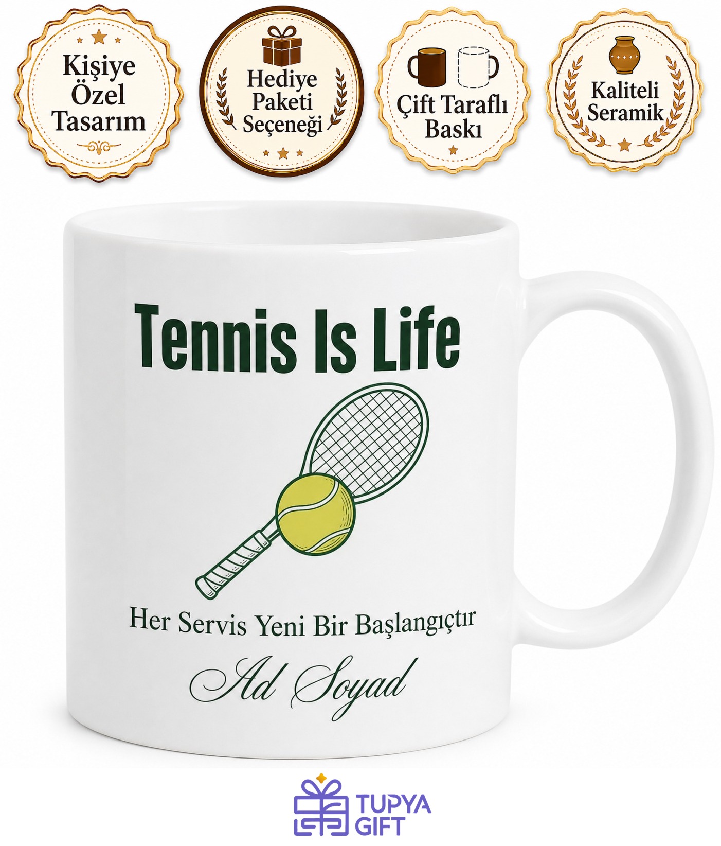 Tennis Is Life Temalı Tenis Hayattır İngilizce Baskılı Porselen Kupa Bardak Hediye