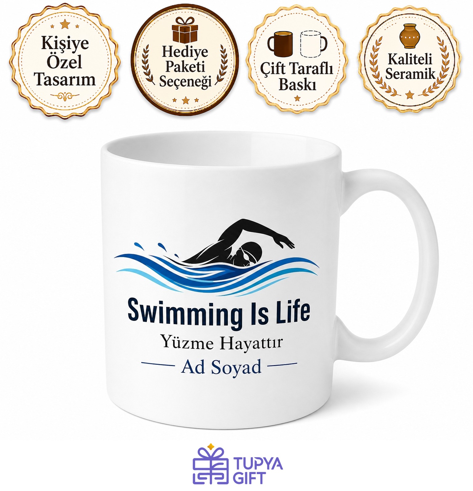 Swimming Is Life Yazılı Yüzme Hayattır İngilizce Kupa Bardak Yüzücü Hediye