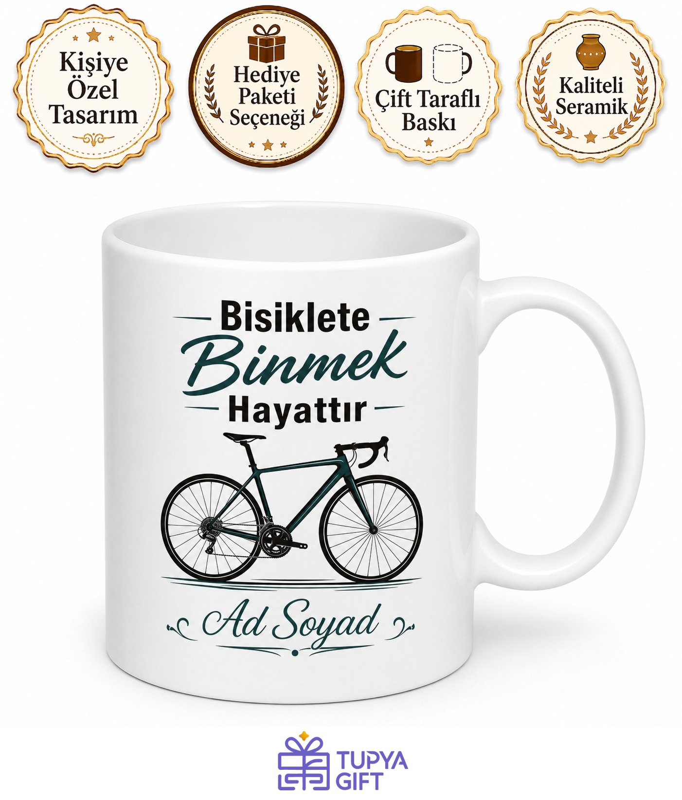 Cycling Is Life Baskılı Bisiklete Binmek Hayattır İngilizce Çay Kupası Hediye