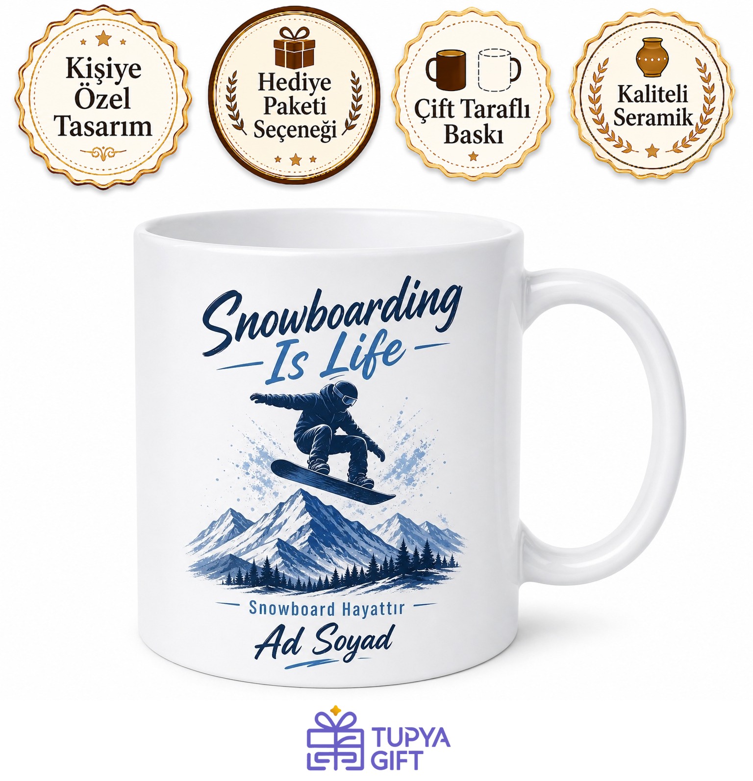 Snowboarding Is Life Yazılı Snowboard Hayattır İngilizce Çay Kupası Hediye