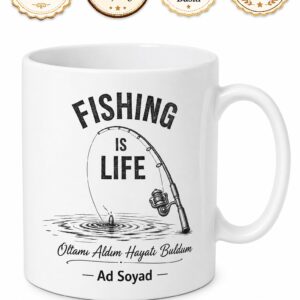 Fishing Is Life Temalı Balık Tutmak Hayattır İngilizce Baskılı Kupa Bardak Hediye