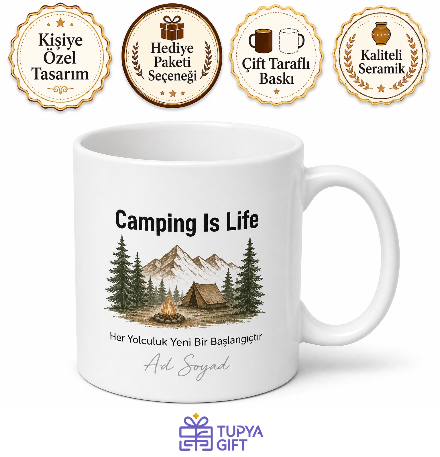 Camping Is Life Yazılı Kamp Hayattır İngilizce Kahve Kupası Hediye Bardak