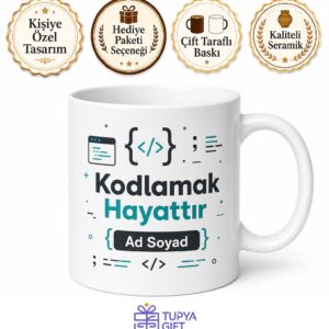 Coding Is Life Temalı Kodlama Hayattır İngilizce Kahve Kupası Hediye Bardak