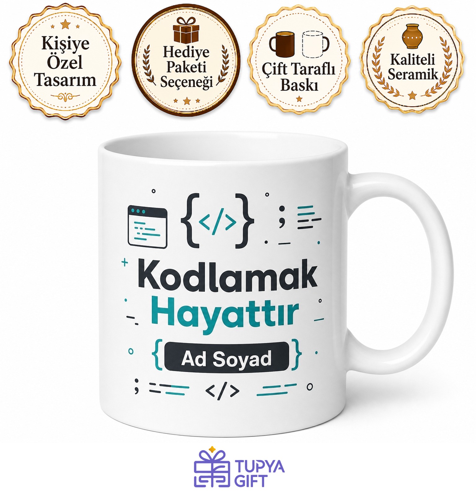 Coding Is Life Temalı Kodlama Hayattır İngilizce Kahve Kupası Hediye Bardak