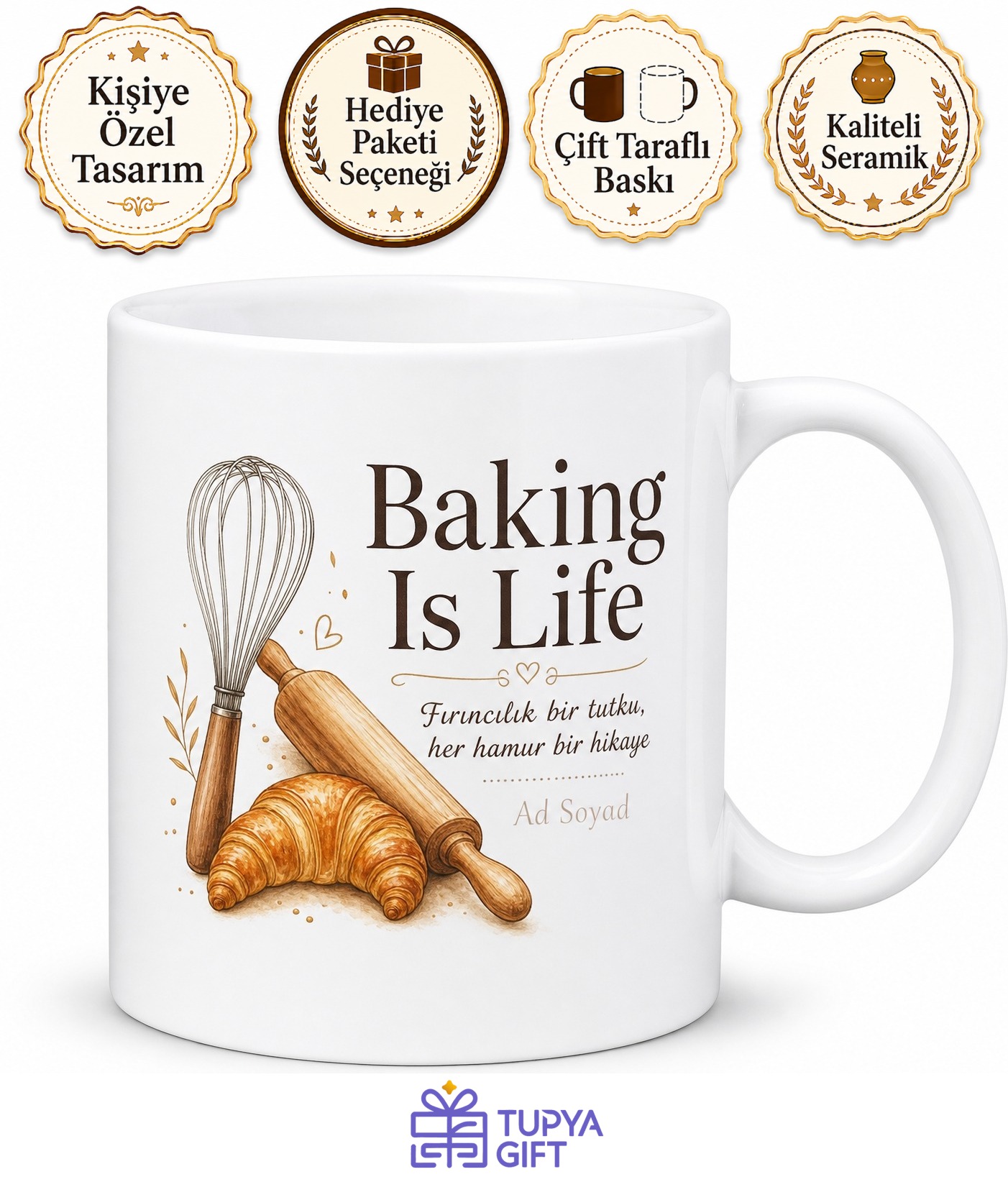 Baking Is Life Yazılı Fırıncılık Hayattır İngilizce Kupa Bardak Hediye