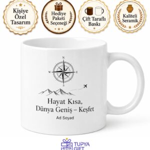 Traveling Is Life Baskılı Seyahat Etmek Hayattır İngilizce Kahve Kupası Hediye