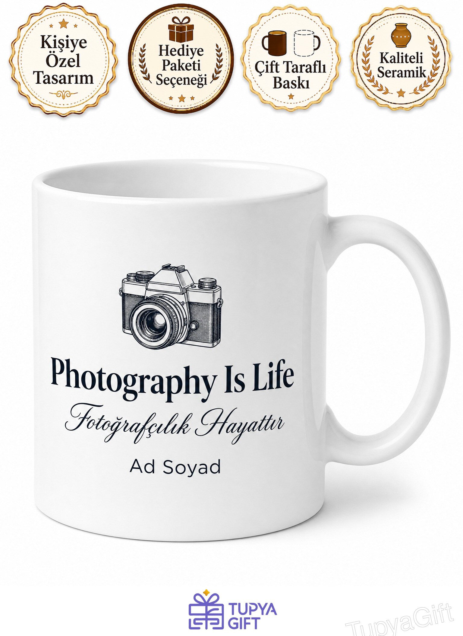 Photography Is Life Yazılı Fotoğrafçılık Hayattır İngilizce Kupa Bardak Hediye