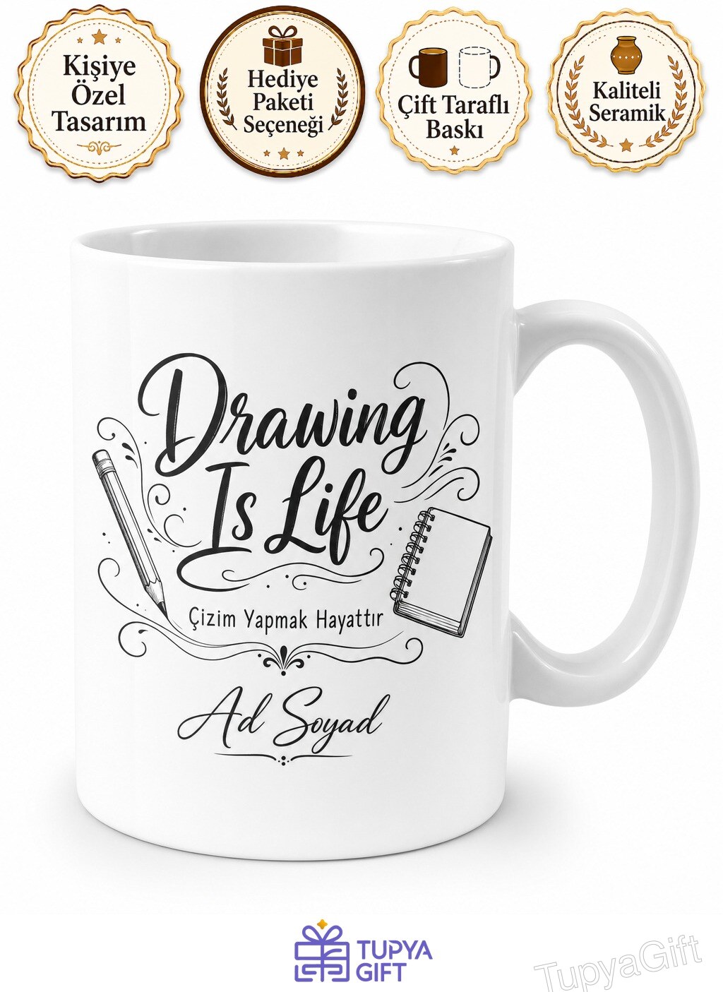 Drawing Is Life Baskılı Çizim Yapmak Hayattır İngilizce Kupa Bardak Hediye