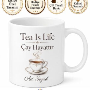 Tea Is Life Baskılı Çay Hayattır İngilizce Çay Kupası Hediye Porselen Kupa Bardak