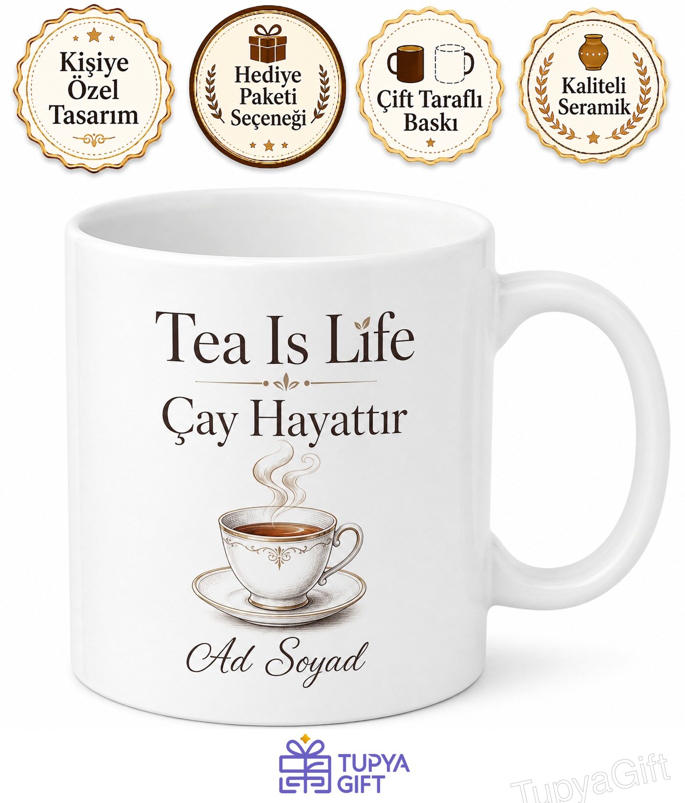 Tea Is Life Baskılı Çay Hayattır İngilizce Çay Kupası Hediye Porselen Kupa Bardak