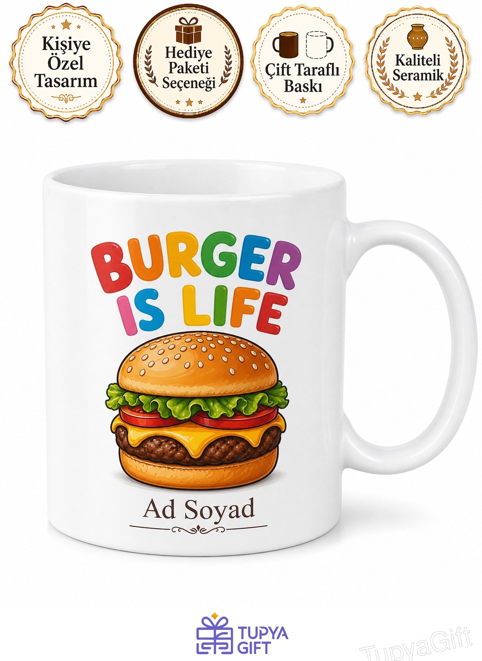 Burger Is Life Yazılı Hamburger Hayattır İngilizce Kupa Bardak Hediye