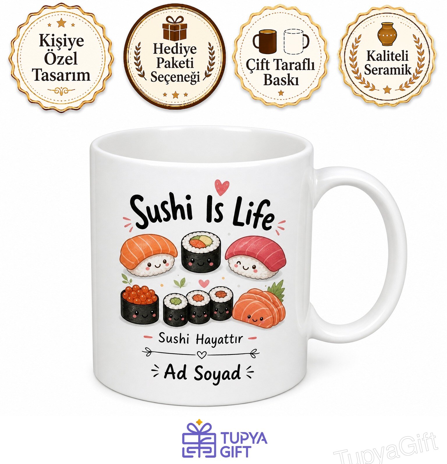 Sushi Is Life Baskılı Sushi Hayattır İngilizce Kupa Bardak Hediye