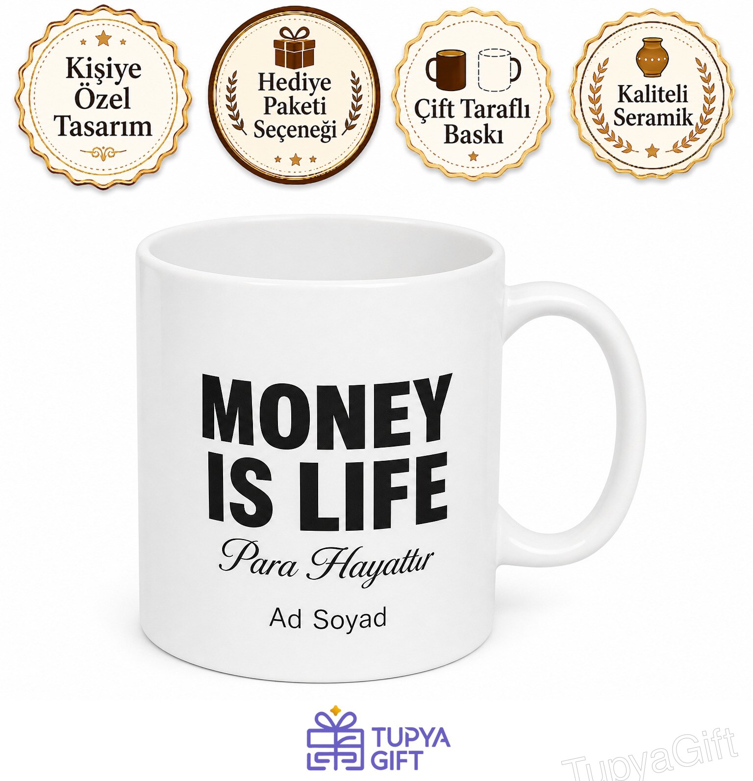 Money Is Life Yazılı Para Hayattır İngilizce Kupa Bardak Özel Tasarım Hediye