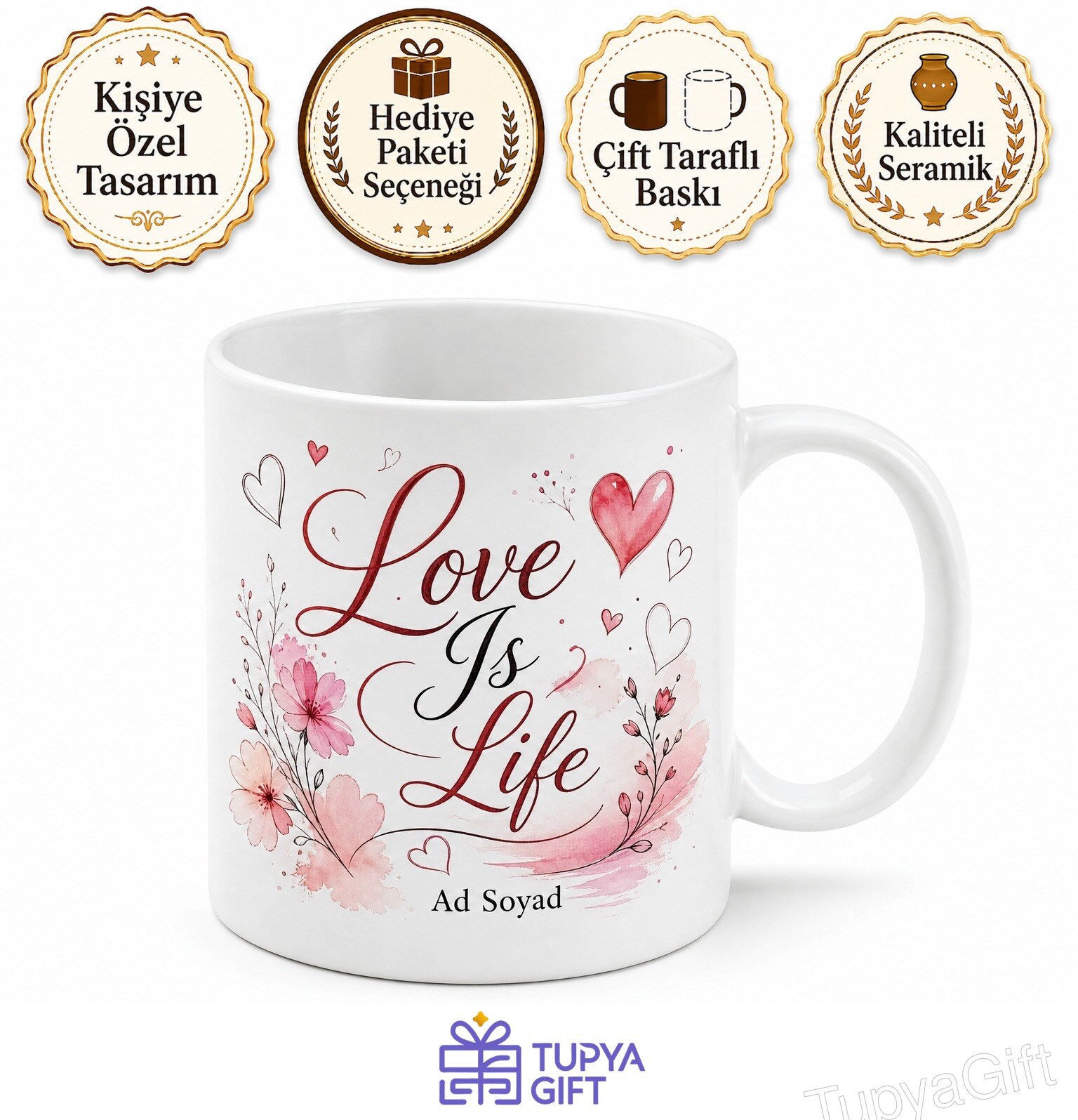 Love Is Life Temalı Aşk Hayattır İngilizce Kupa Bardak Hediye