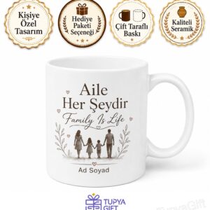Family Is Life Baskılı Aile Hayattır İngilizce Çay Kupası Hediye Bardak