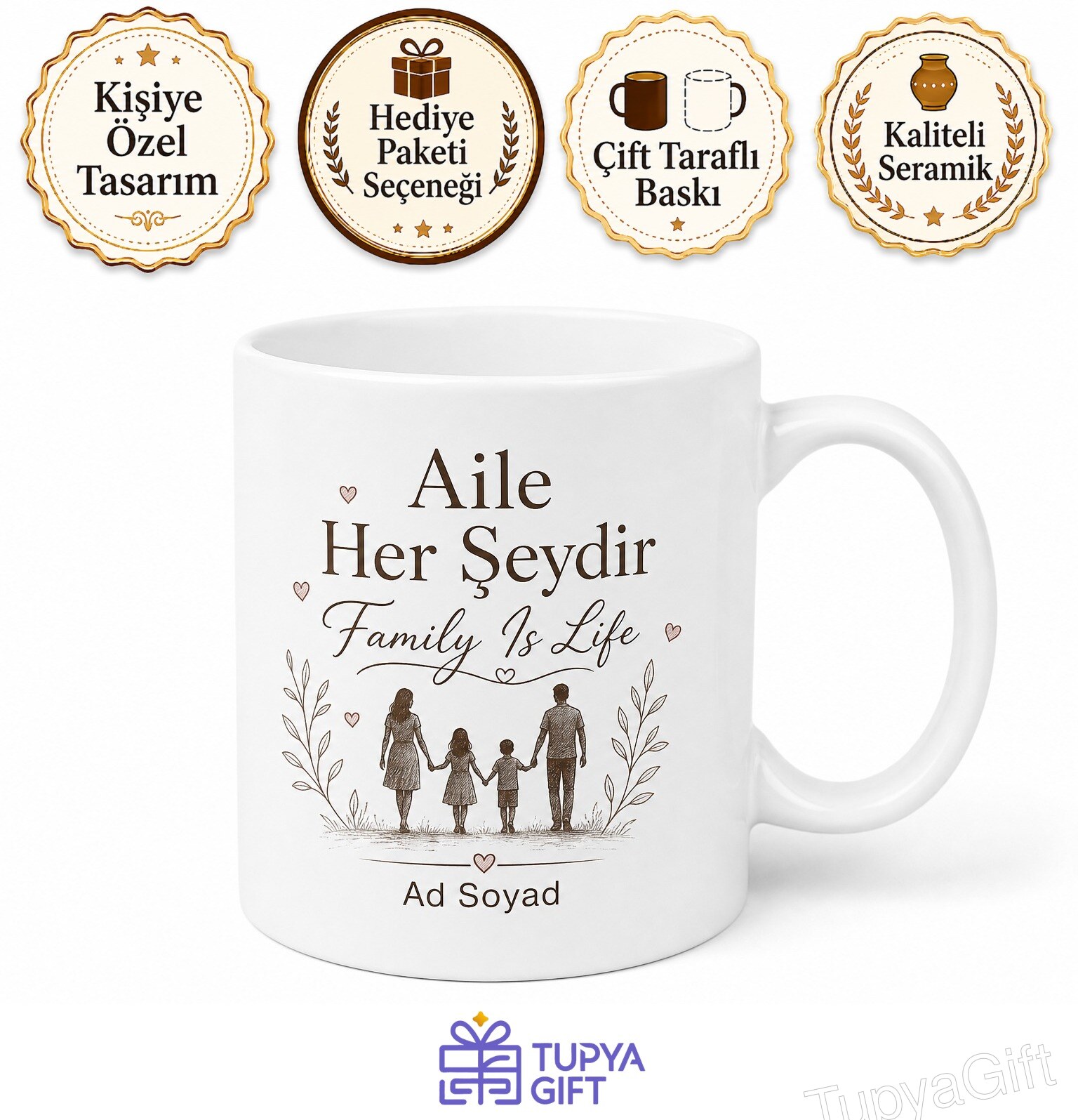 Family Is Life Baskılı Aile Hayattır İngilizce Çay Kupası Hediye Bardak