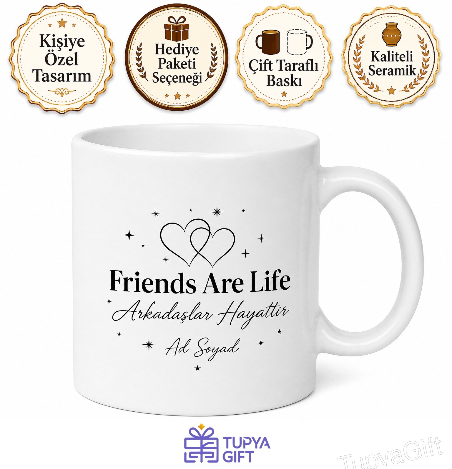 Friends Are Life Yazılı Arkadaşlar Hayattır İngilizce Kahve Kupası Hediye