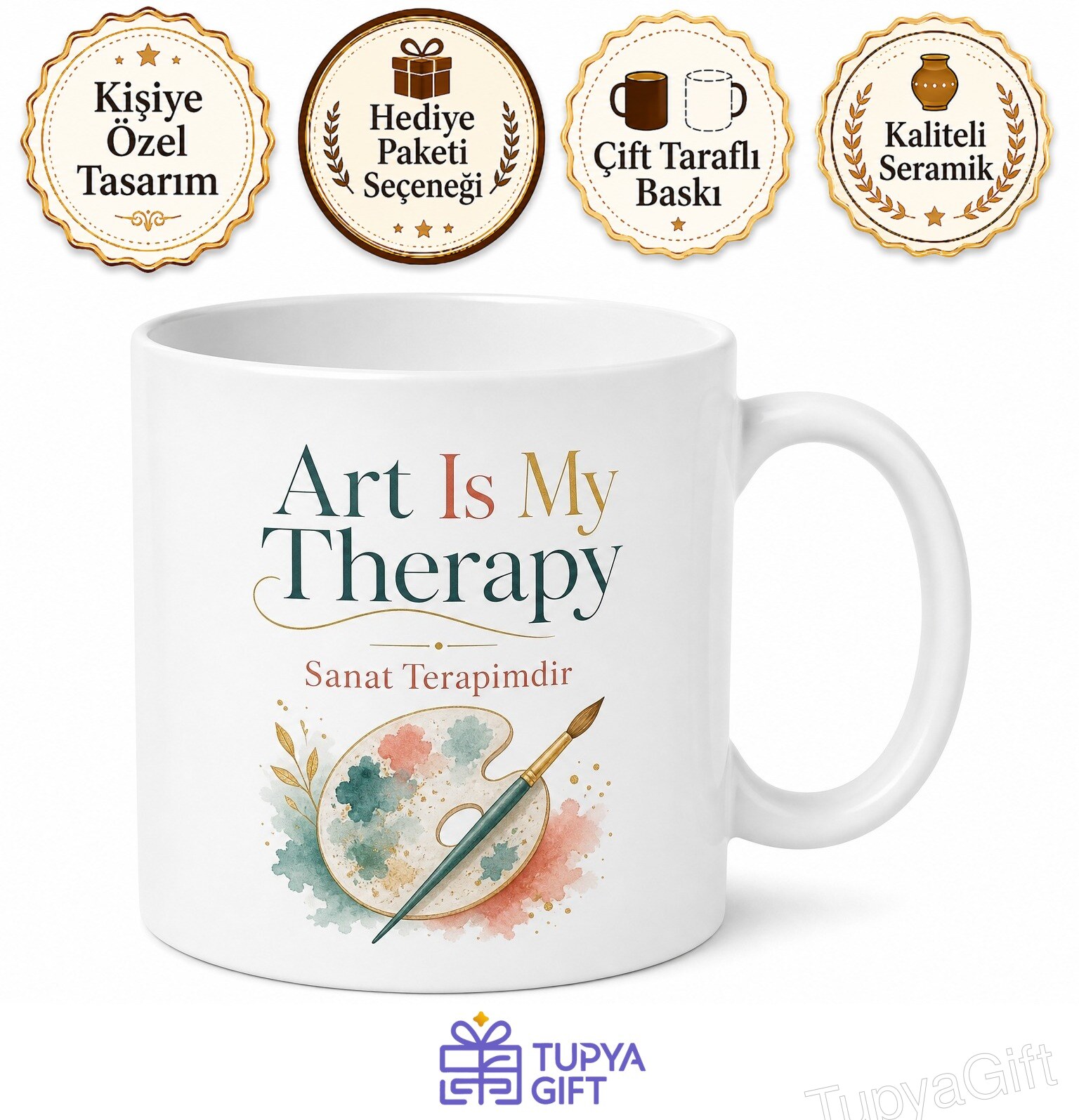Art Is My Therapy Yazılı Sanat Terapimdir İngilizce Kupa Bardak Hediye