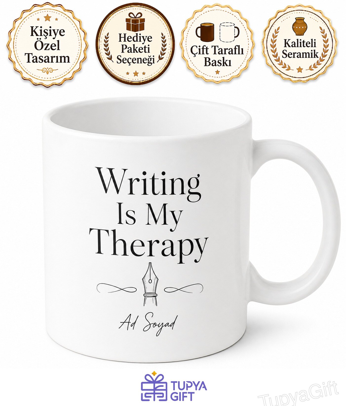 Writing Is My Therapy Yazmak Terapimdir İngilizce Temalı Porselen Kupa Bardak Hediye