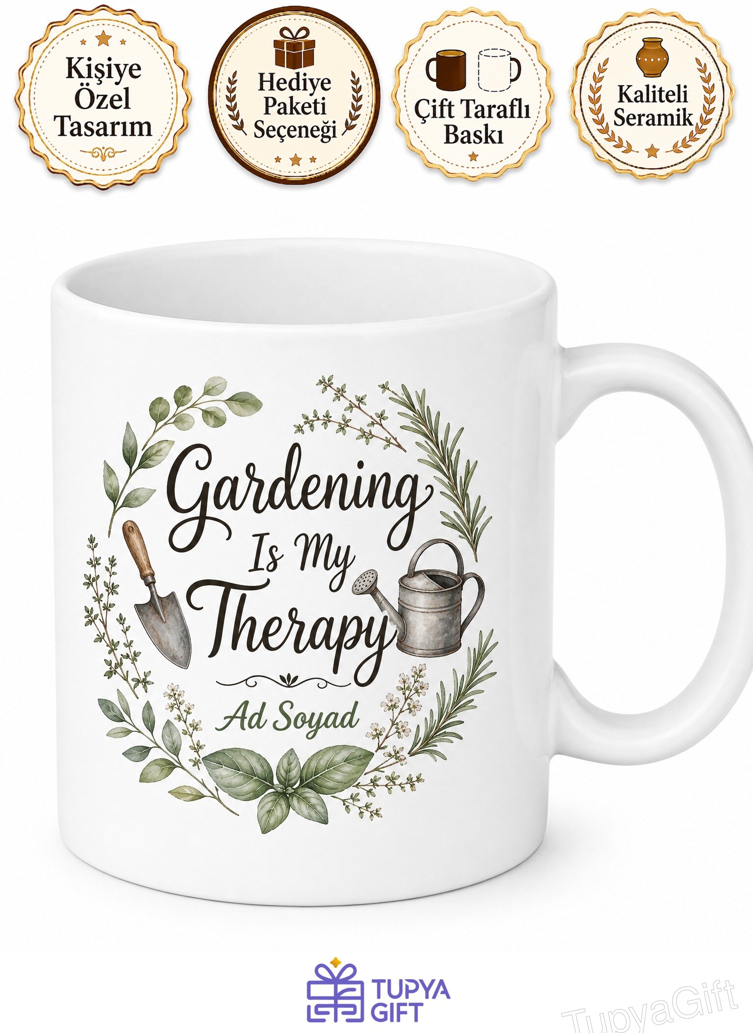 Gardening Is My Therapy Baskılı Bahçıvanlık Terapimdir İngilizce Porselen Kupa Hediye