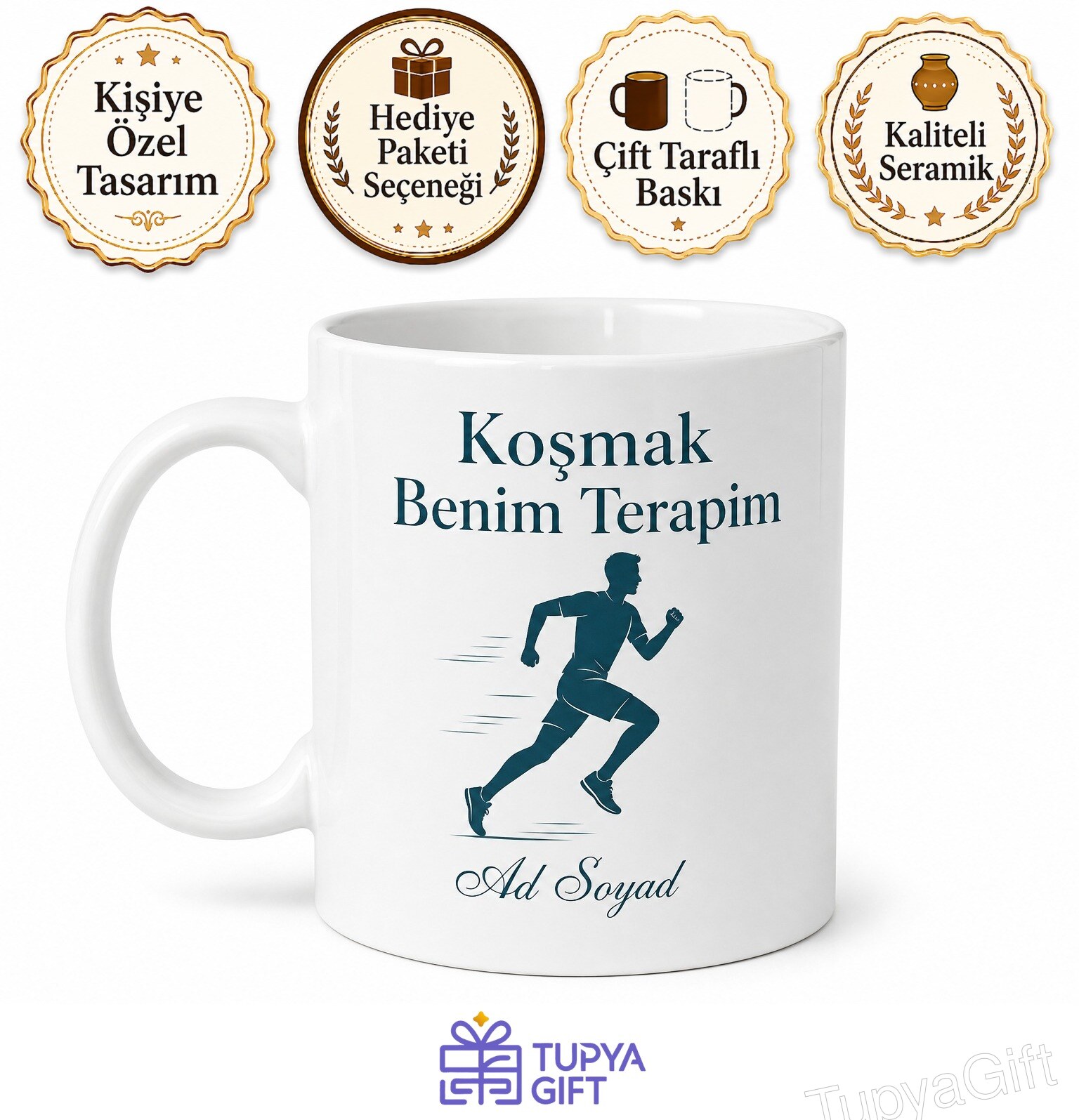 Koşmak Benim Terapim Yazılı İngilizce Kahve Kupası Hediye