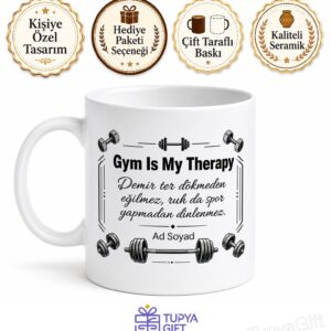 Gym Is My Therapy Temalı Spor Salonu Terapimdir İngilizce Kupa Bardak Hediye