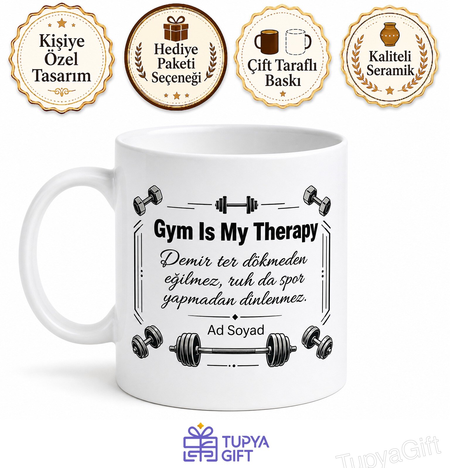 Gym Is My Therapy Temalı Spor Salonu Terapimdir İngilizce Kupa Bardak Hediye