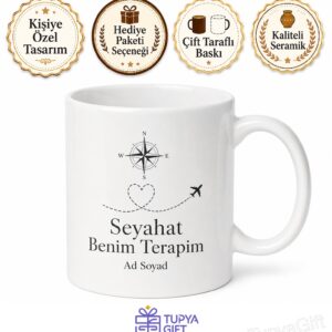 Travel Is My Therapy Seyahat Terapimdir İngilizce Baskılı Kupa Bardak Hediye