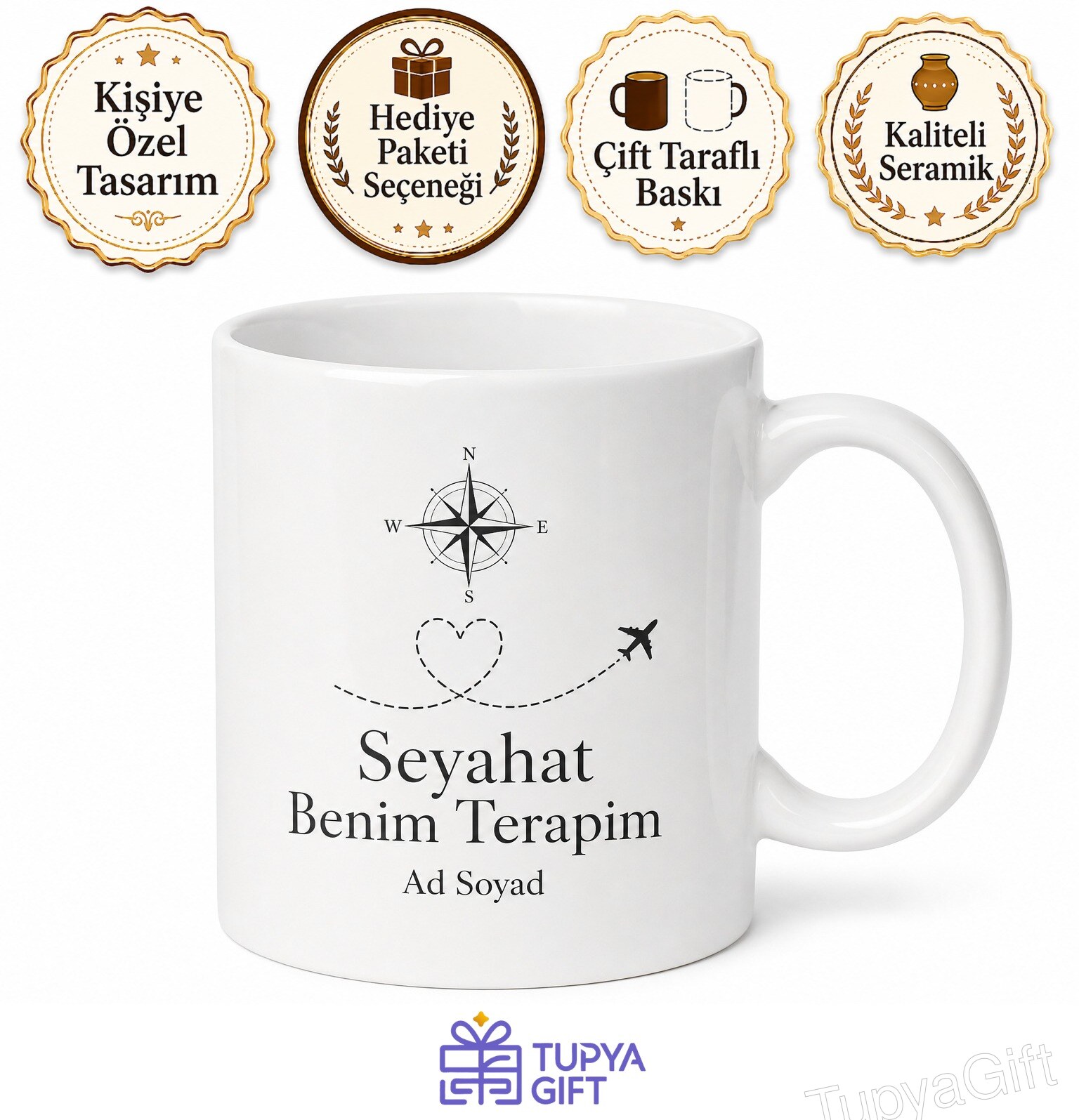 Travel Is My Therapy Seyahat Terapimdir İngilizce Baskılı Kupa Bardak Hediye