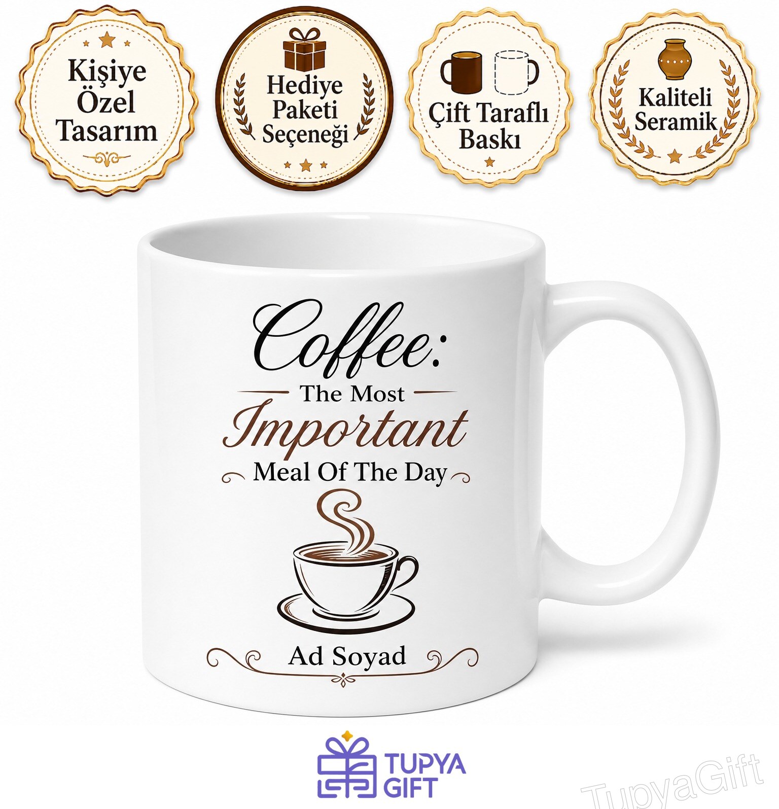Coffee The Most Important Meal Of The Day Yazılı İngilizce Kahve Temalı Kupa Bardak Hediye