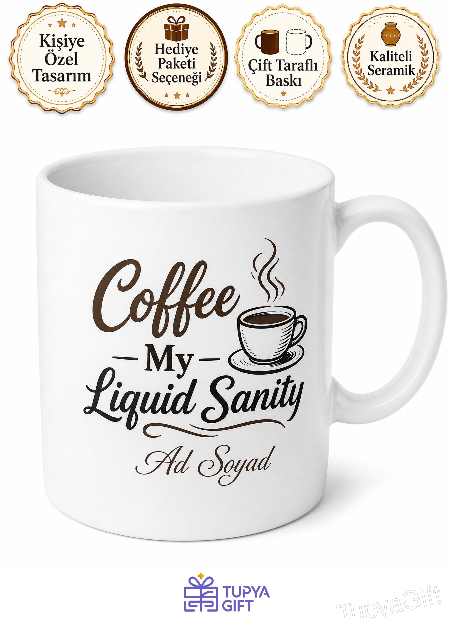 Coffee My Liquid Sanity Temalı Kahve Benim Sıvı Akıl Sağlığım İngilizce Kupa Bardak Hediye