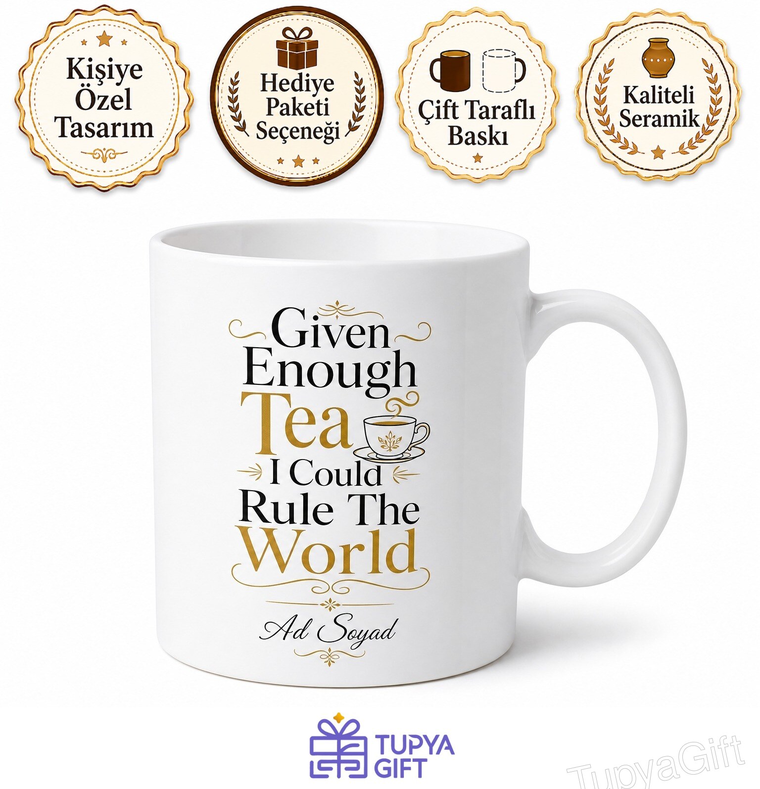 Given Enough Tea I Could Rule The World Baskılı Çay Kupası İngilizce Hediye Kupa Bardak