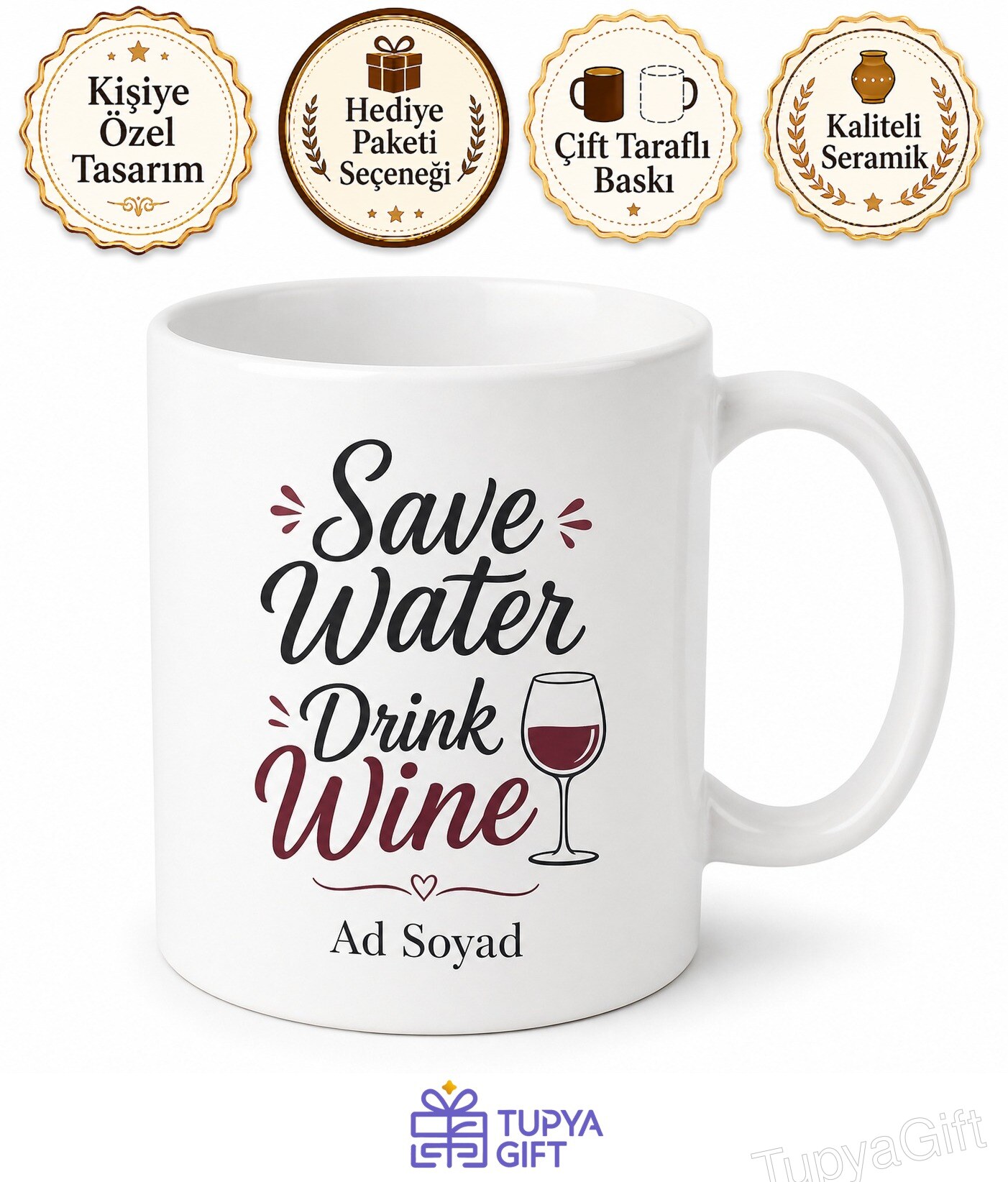 Save Water Drink Wine Baskılı Suyu Koru Şarap İç İngilizce Kupa Hediye Bardak