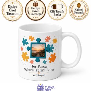 Puzzle Sever İçin Fotoğraflı ve İsimli Baskılı Kupa Bardak Hobi Hediyesi